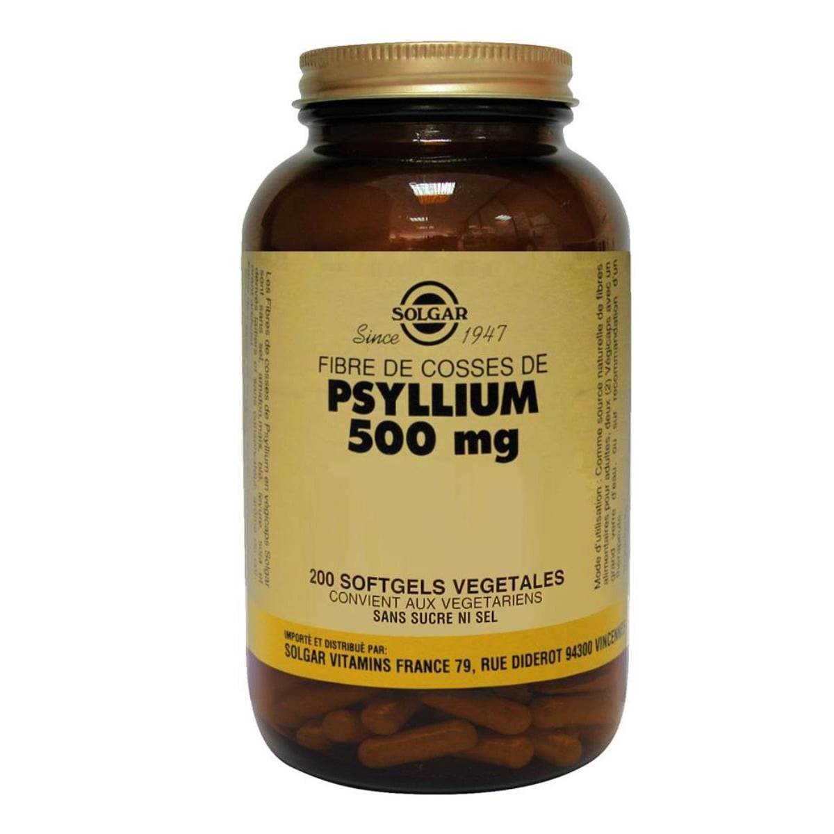 Suplemento Alimentar Fibra Psyllium 500mg 200 Cápsulas Solgar 1