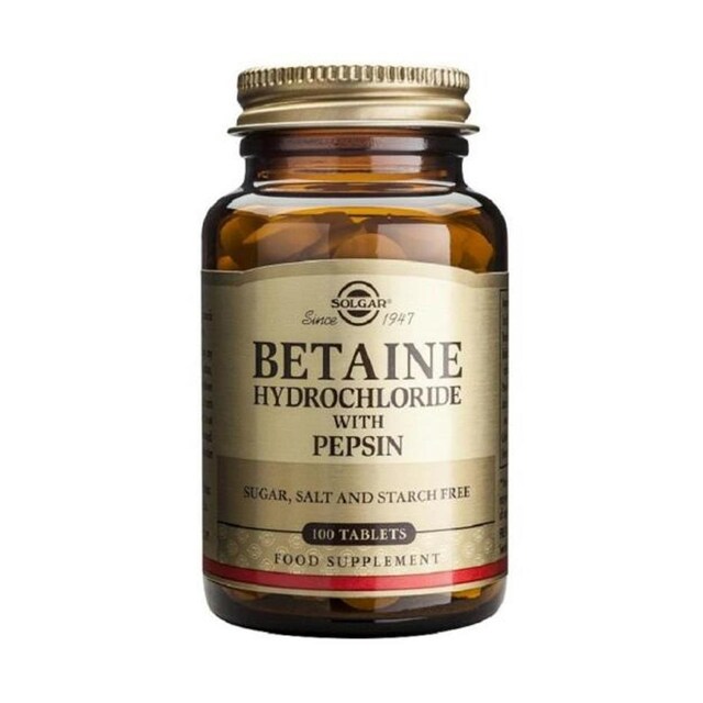 Imagem 0 de Suplemento Alimentar Betaína Clorhidrato com Pepsina 100 Comp. Solgar