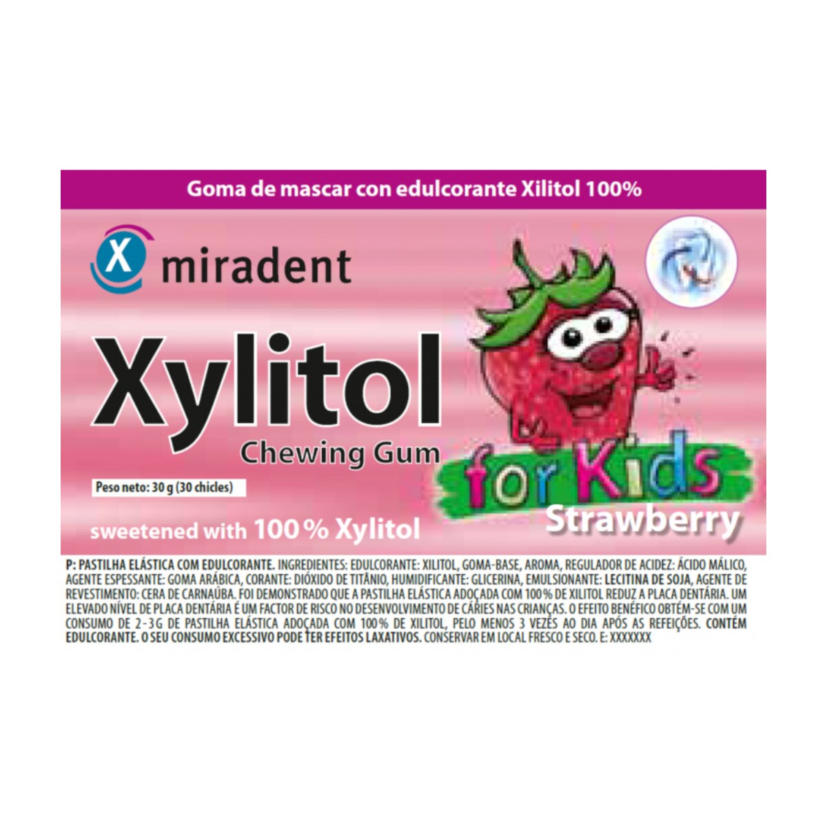 Xylitol Kids Morango 30 Miradent 1