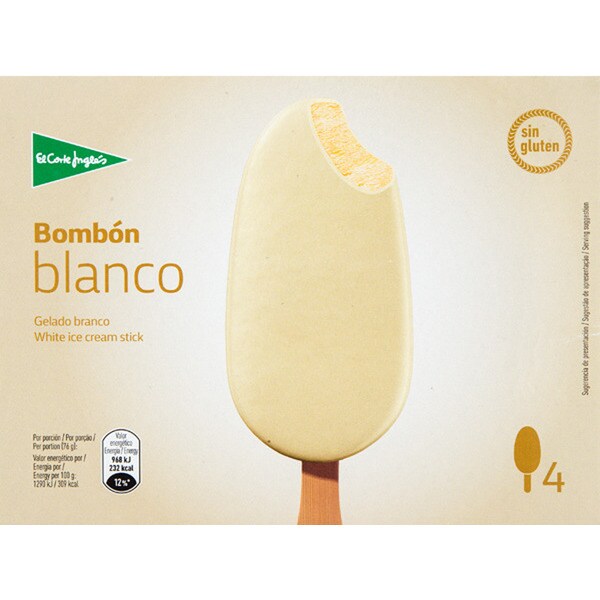 El Corte Inglés Gelado de Chocolate Branco sem Glúten Pack 4 embalagem 440 ml