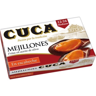 mejillones fritos en escabeche 12-16 piezas lata 69 g neto escurrido - Cuca