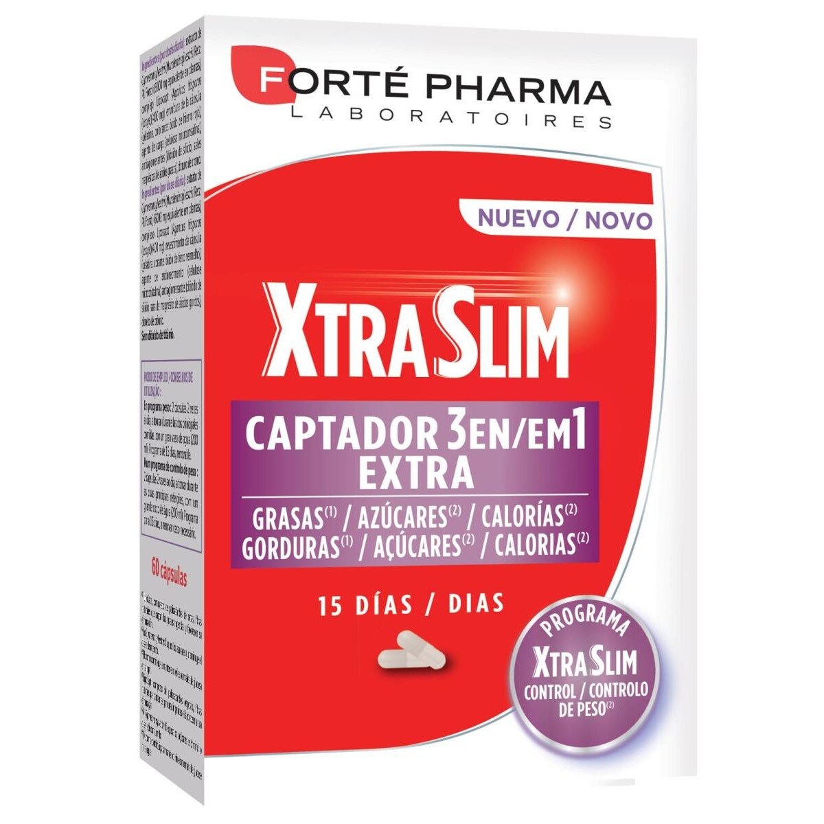 Suplemento Alimentar Extraslim Captador 3em1 Xtra 60 Cápsulas Forté Pharma 1