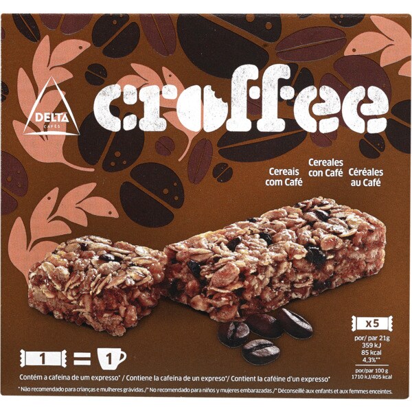 Delta Croffee Barras de Cereais com Café 5 Unidades embalagem 105 g