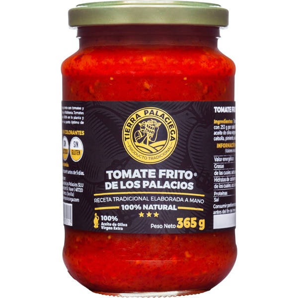 tomate frito de los Palacios elaborada con aceite de oliva virgen extra 100% natural frasco 365 g