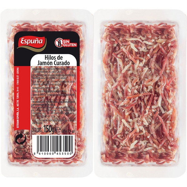 hilos de jamón curado sin gluten pack 2 x 75 g envase 150 g