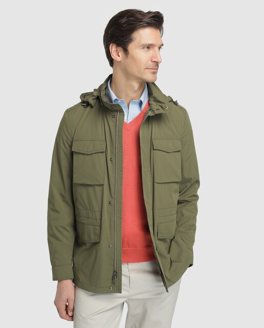 Brooks Brothers - Parka De Hombre Verde Con Capucha