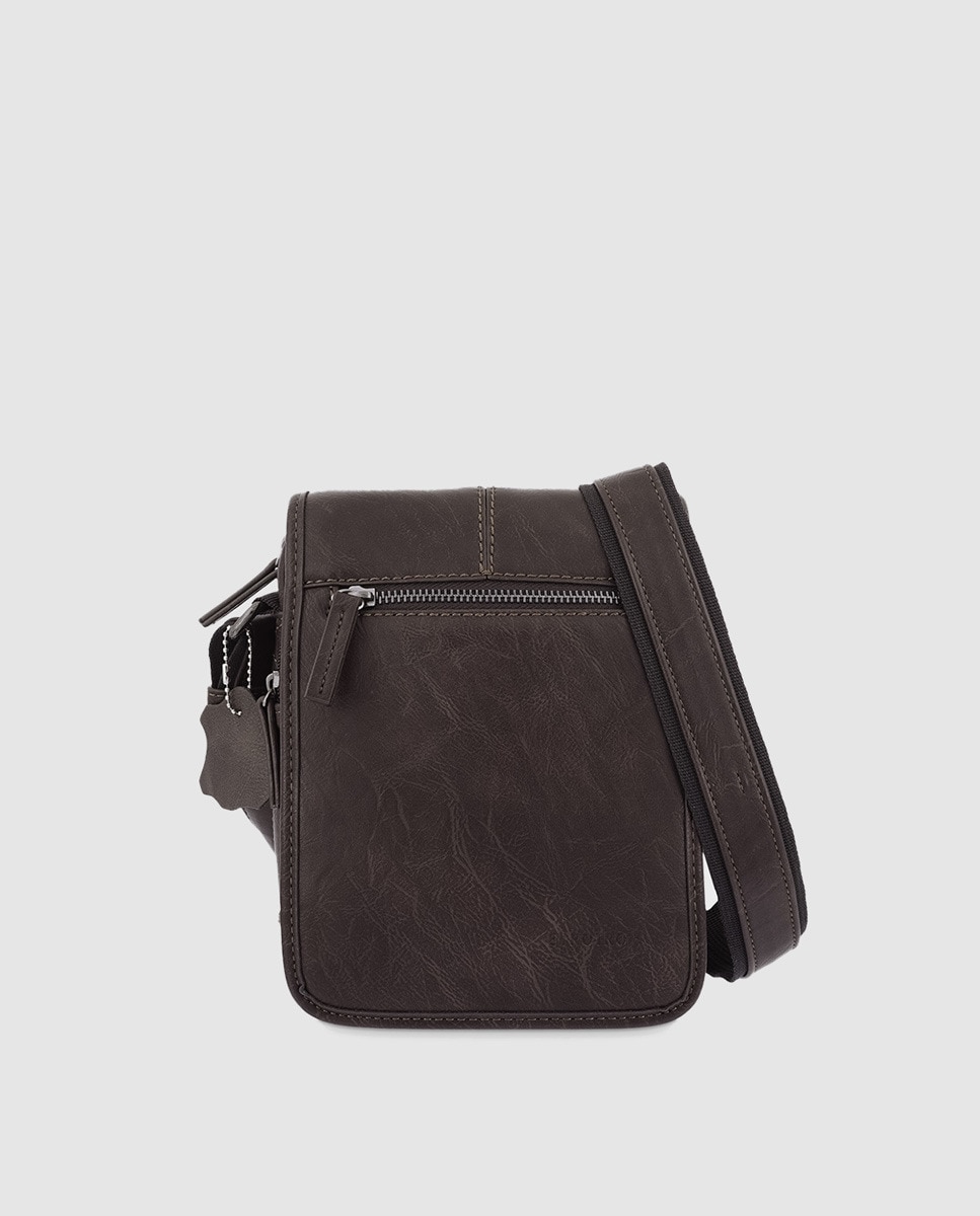 Sac à bandoulière en toile foncé zippé avec rabat