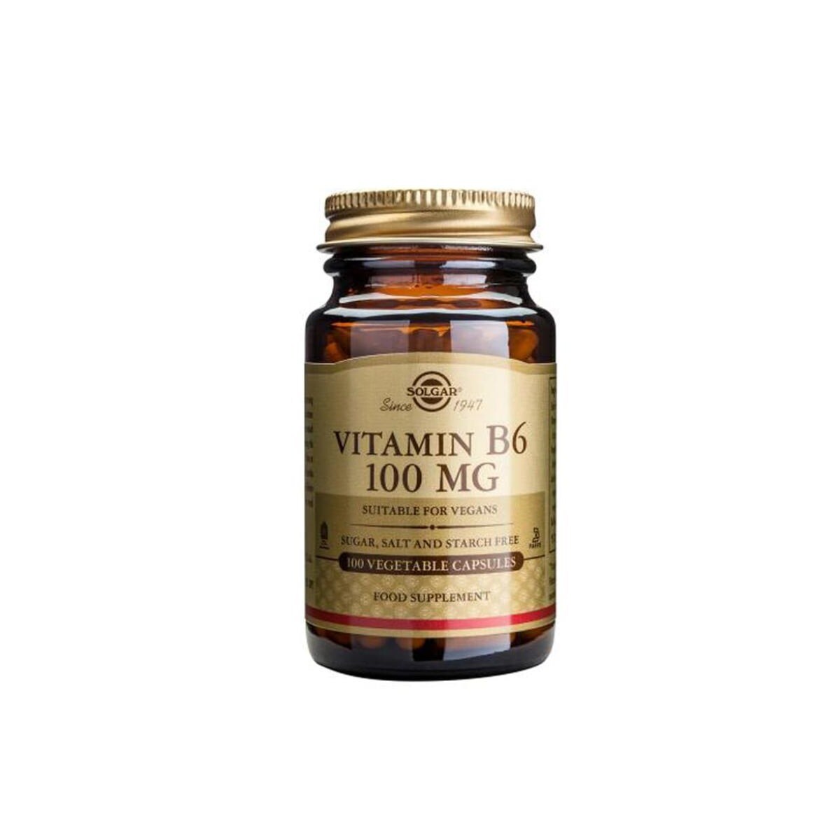 Suplemento Alimentar Vitamina B6 100mg 100 Cápsulas Solgar 1