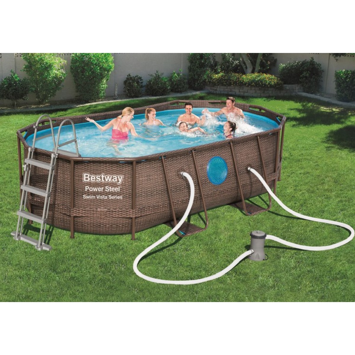 Piscina ovalada tubular Power Steel Diseño Ratán 427 x 250 x 100 cm Marrón / Azul-2