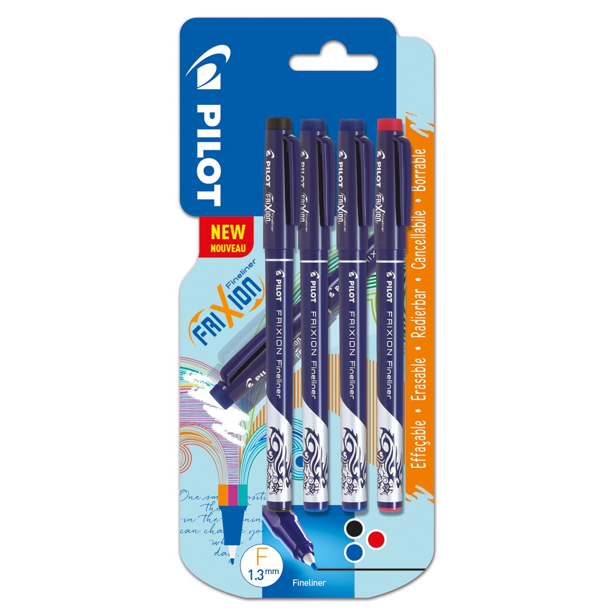 Bolígrafo Borrable Punta de Fieltro Fineliner Pilot Negro, Azul y Rojo 1