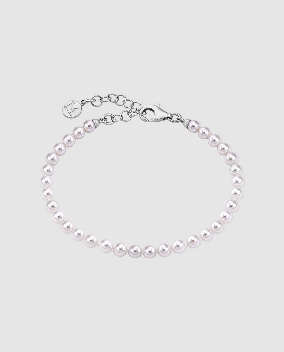 Pulseira Ballet de Prata com Pérolas Brancas Branco-1