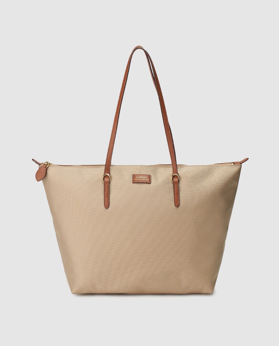 Mala Tote Lauren Ralph Lauren de nylon bege com fecho de correr