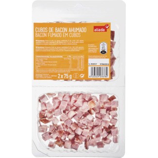 Aliada Bacon Fumado em Cubos 2 x 75 g embalagem 150 g