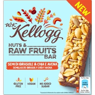 W.K Kellogg Barras de Cereais de Sementes de Girassol, Chia e Aveia sem Glúten Pack 4 embalagem 30 g