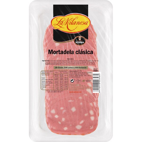 mortadela clásica en lonchas sin gluten sin lactosa envase 100 g