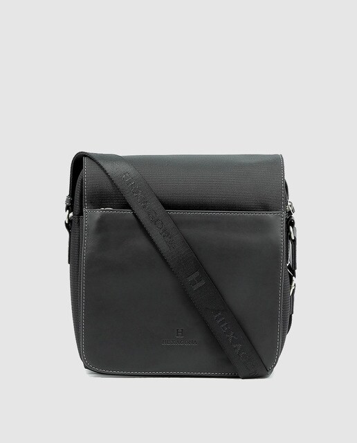 Bandolera de hombre Hexagona en negro con solapa y cremallera · Hexagona ·  El Corte Inglés