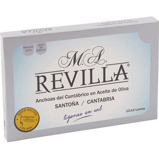filetes de anchoa del Cantábrico en aceite de oliva ligeras en sal lata 60 g neto escurrido - Revilla