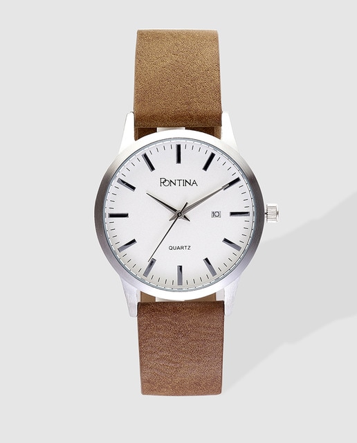Reloj de hombre Pontina símil piel marró
