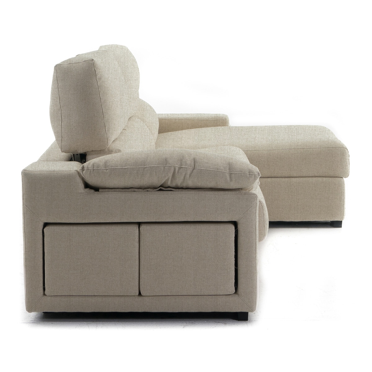 Sofá tapizado de 5 plazas con asientos deslizantes, chaiselongue derecha y arcón Frank El Corte