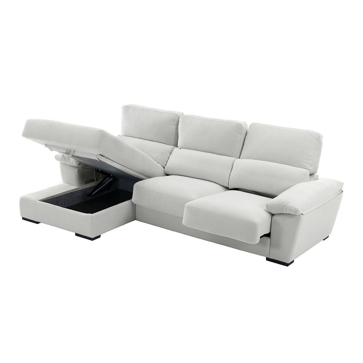 Sofá tapizado en lino de 5 plazas con asientos deslizantes y chaise