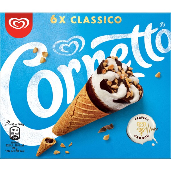 Cornetto Clássico Gelado Pack 6 embalagem 90 ml