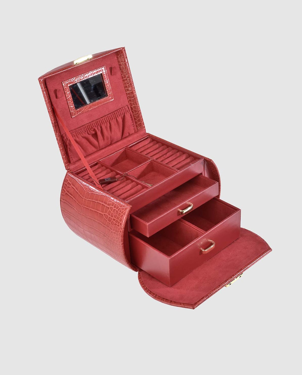 Guarda-jóias Pierre Cardin vermelho com acabamento de crocodilo Vermelho-3