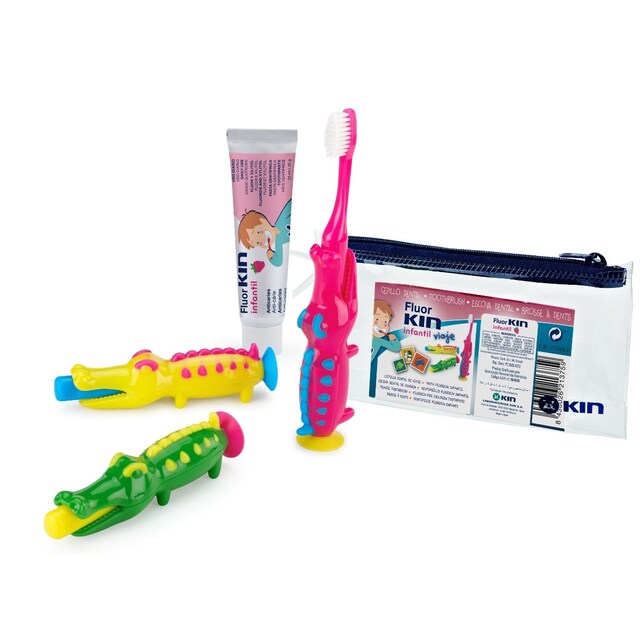 Imagem 0 de Kit de Viagem Infantil Escova de Dentes Crocodilo +6anos + Pasta Dentífrica Infantil 25ml Kin