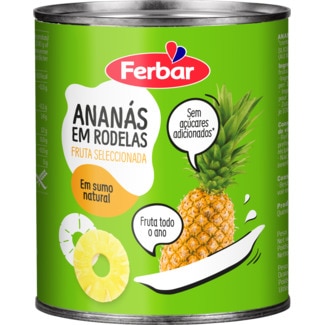 Ananás em Rodelas em Sumo Natural lata 820 g - Ferbar