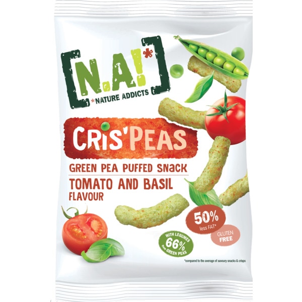 Snack de Ervilhas, Tomate e Manjericão sem Glúten embalagem 50 g