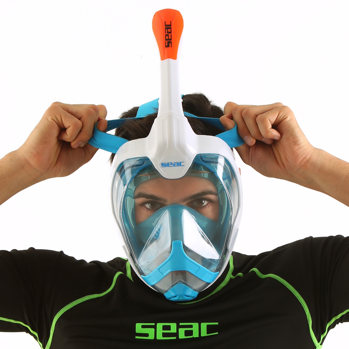 Máscara de Mergulho Grande Facial Magica Tamanho S-M Branco / Azul-13