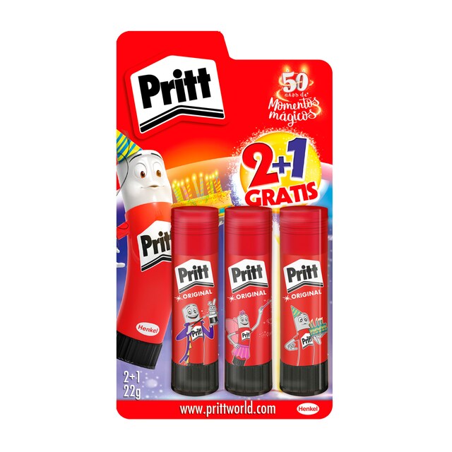 Imagen 0 de Pack Barras de Pegamento Infantil sin Disolventes, 2 +1 x 22 gr Pritt