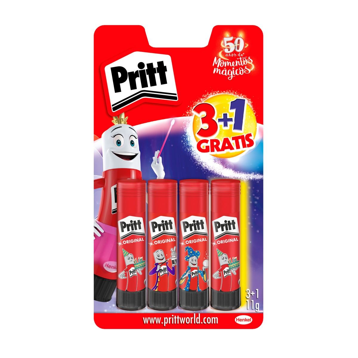 Pack de Barras de Pegamento Infantil sin Disolventes 3+1 x 11gr Pritt 1