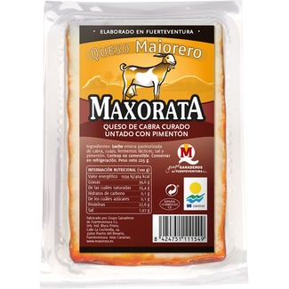 queso canario de cabra curado untado con pimentón DOP Majorero cuña 225 g elaborado con leche pasteurizada - Maxorata