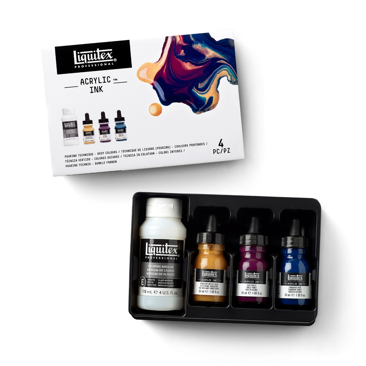 Set de Técnica Vertido con 3 Tintas Acrílicas de 30 ml y 1 Médium de Alisado de 118 ml Colores Oscuros 3
