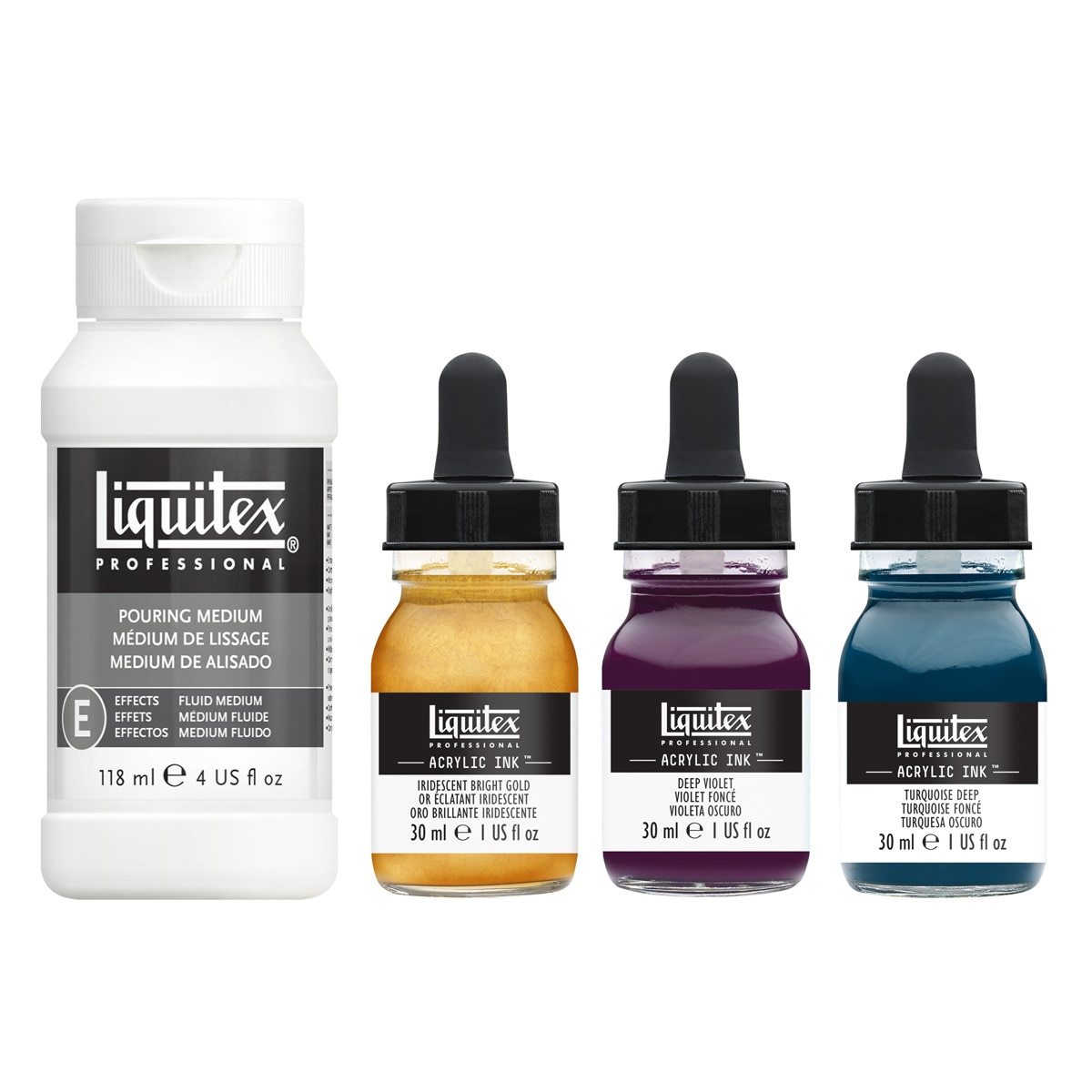 Set de Técnica Vertido con 3 Tintas Acrílicas de 30 ml y 1 Médium de Alisado de 118 ml Colores Oscuros 4