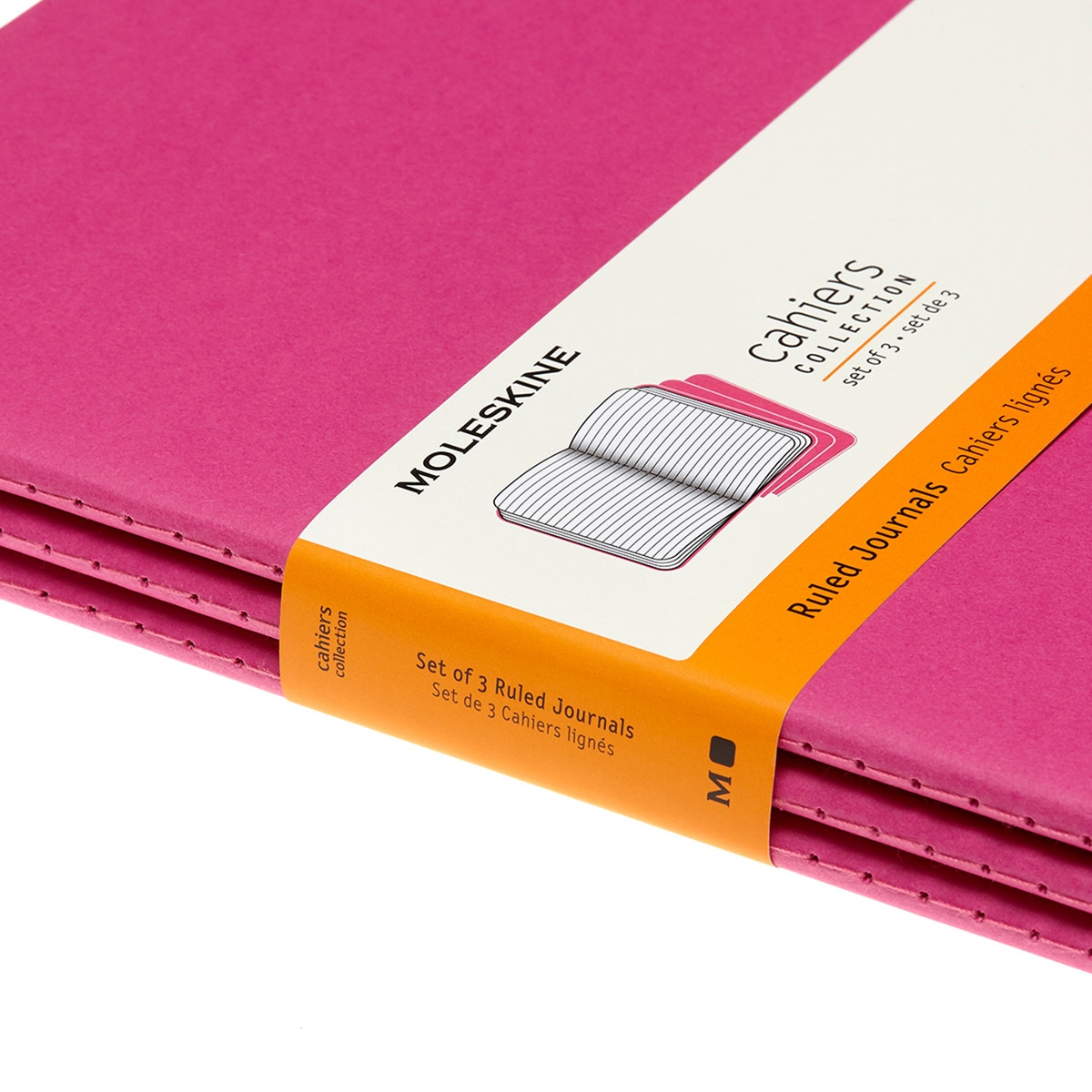 Conjunto de 3 Blocos de Folhas de Linhas Moleskine Rosa Rosa-3