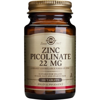 Zinc Picolinate 22 mg frasco 100 comprimidos - Solgar