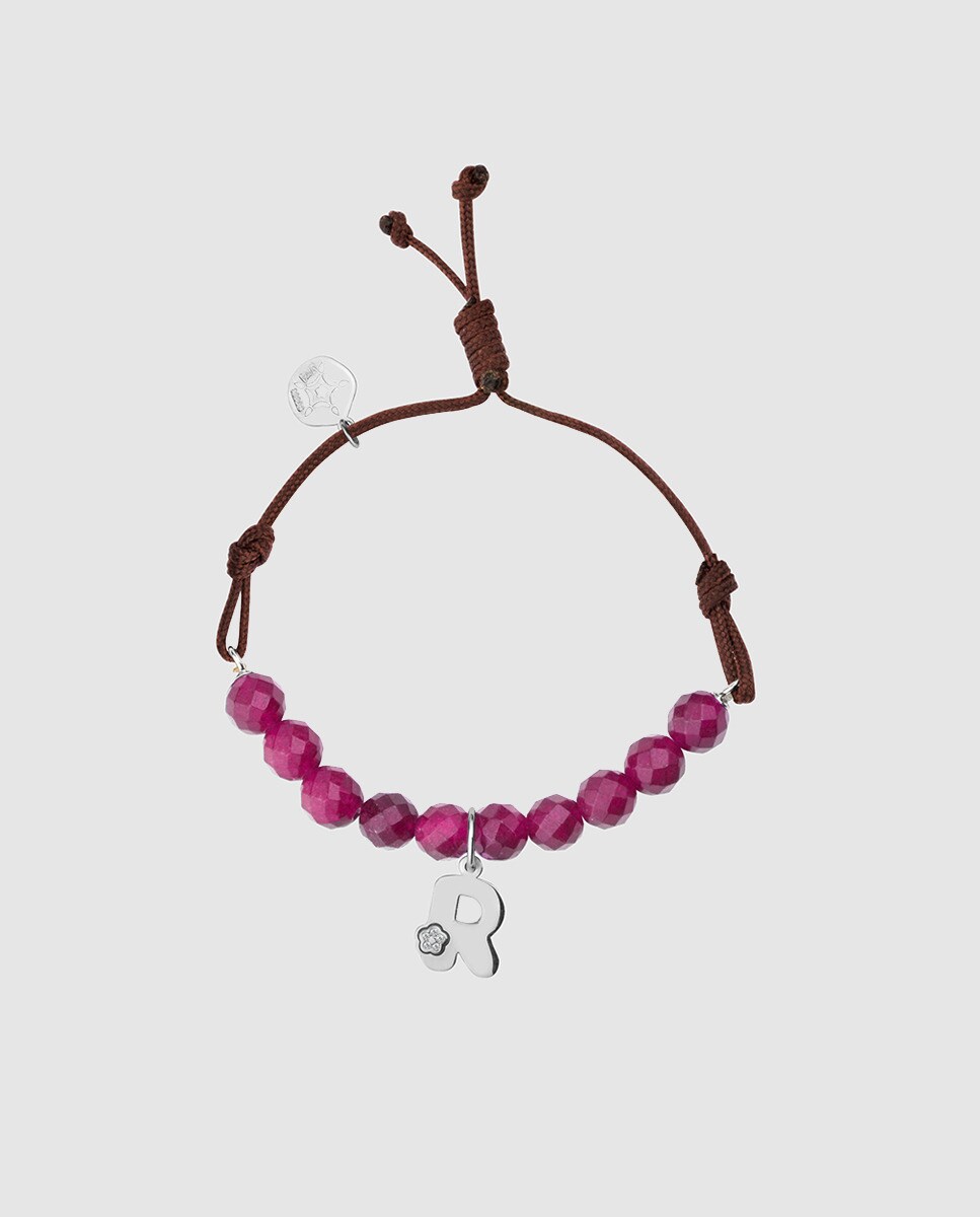 Marduk - Pulsera Letra R De Plata Y Cordón Negro