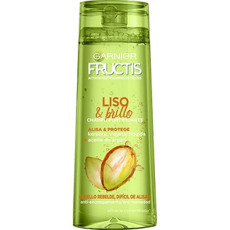 champú fortificante Liso & Brillo con keratina vegetal y aceite de Argán frasco 360 ml para cabello difícil de alisar anti-encrespamiento - Fructis