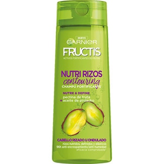 champú fortificante Nutri Rizos contouring con pectina de fruta y aceite de pistacho frasco 360 ml para cabello rizado u ondulado - Fructis