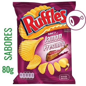 Ruffles Batatas Fritas Onduladas com Sabor a Presunto sem Glúten embalagem 80 g