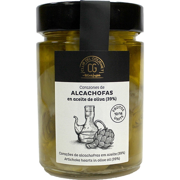 corazones de alcachofas en aceite de oliva 12-14 frutos frasco 280 g neto escurrido