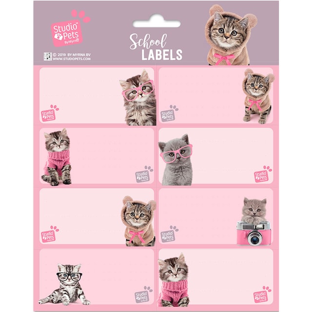 Imagem 0 de Pack de 16 Etiquetas Escolares Grupo Erik Studio Pets Cats 2019 Rosa e Malva