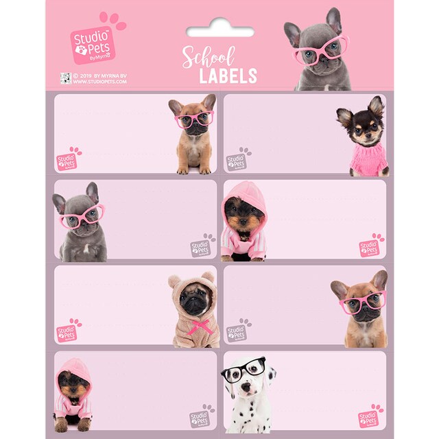 Imagen 0 de Pack 16 Etiquetas Escolares Grupo Erik Studio Pets Dogs 2019 Malva y Rosa