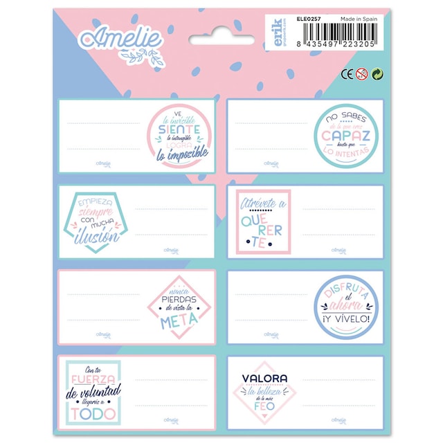 Imagen 0 de Pack 16 Etiquetas Escolares Grupo Erik Amelie Pastel Collection Azul y Rosa