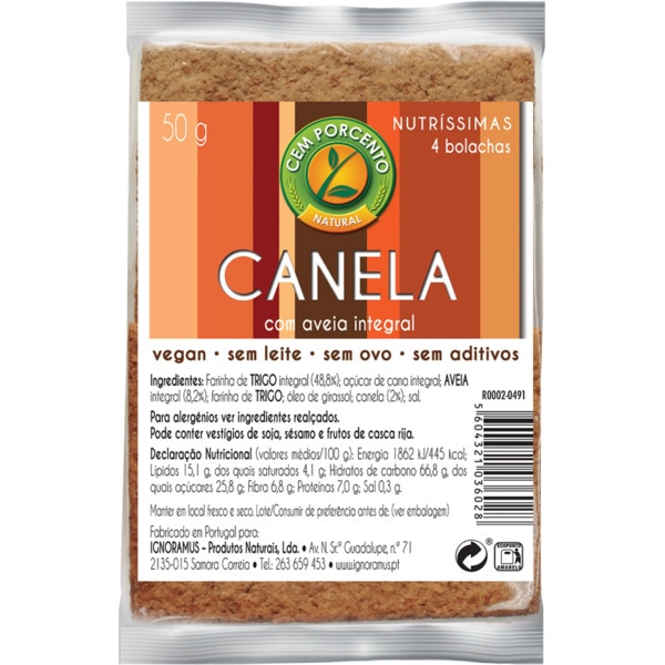 Bolachas de Aveia Integral e Canela Nutríssimas embalagem 50 g