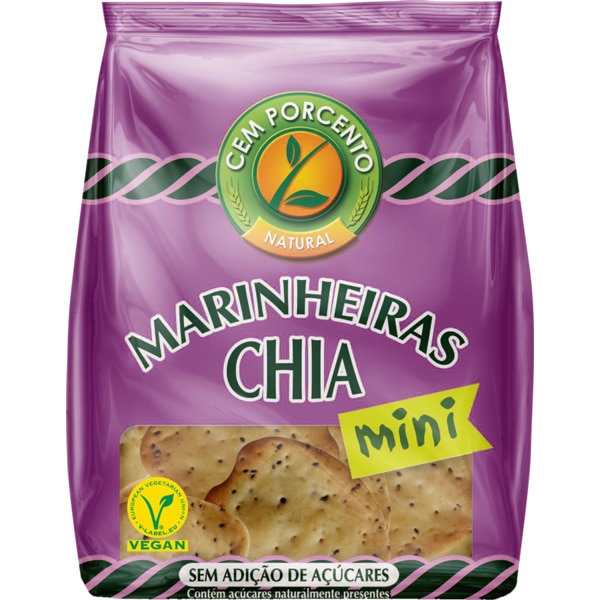 Mini Bolachas Marinheiras com Chia Vegan sem Adição de Açúcar embalagem 50 g