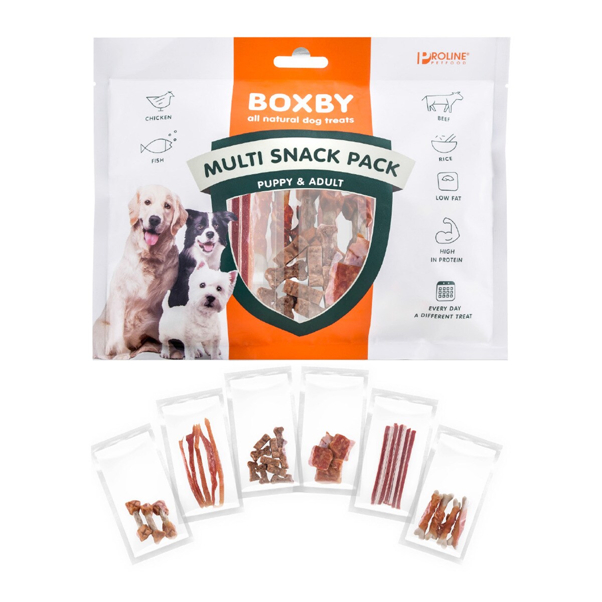 Boxby - Snack Para Perros Adultos Pequeños, Medianos Y Grandes Pollo 6x25 G