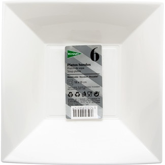 plato hondo cuadrado blanco reutilizable 18x18cm paquete 6 unidades - El Corte Ingles