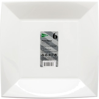 plato llano cuadrado blanco reutilizable 23x23cm paquete 6 unidades - El Corte Ingles